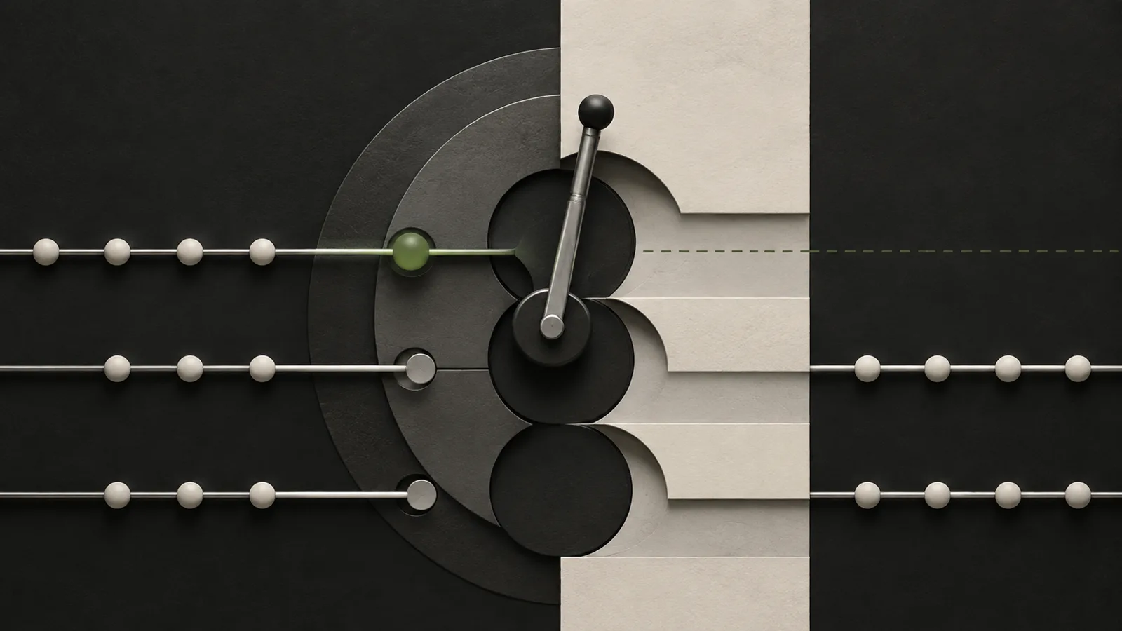 A clearly marked safety switch interrupting one line in a live digital workflow