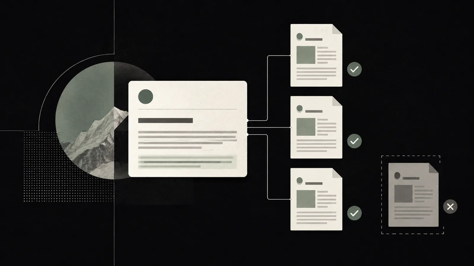 One precise answer card visibly connected to a small set of verified source documents