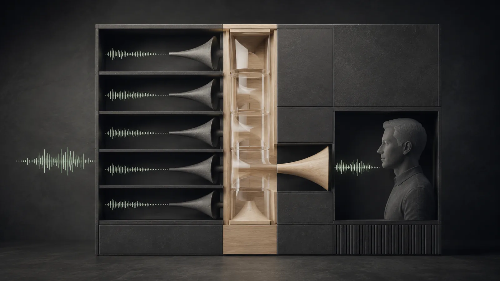 Graphique sombre Voice AI sur GPT-Live et service client suisse